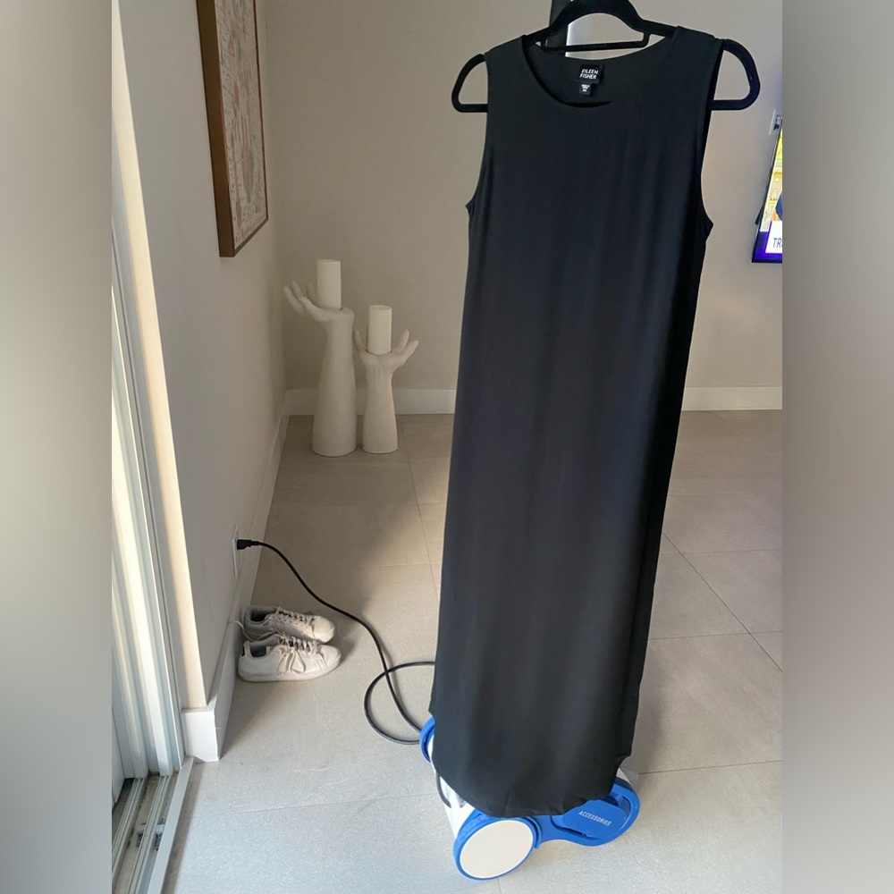 Eileen Fisher, 100% silk, black tank maxi dress